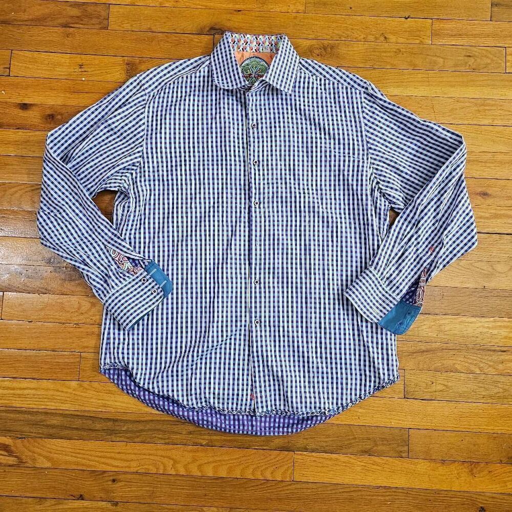 Robert Graham Blue Plaid Button Up Shirt Long Sleeve Large